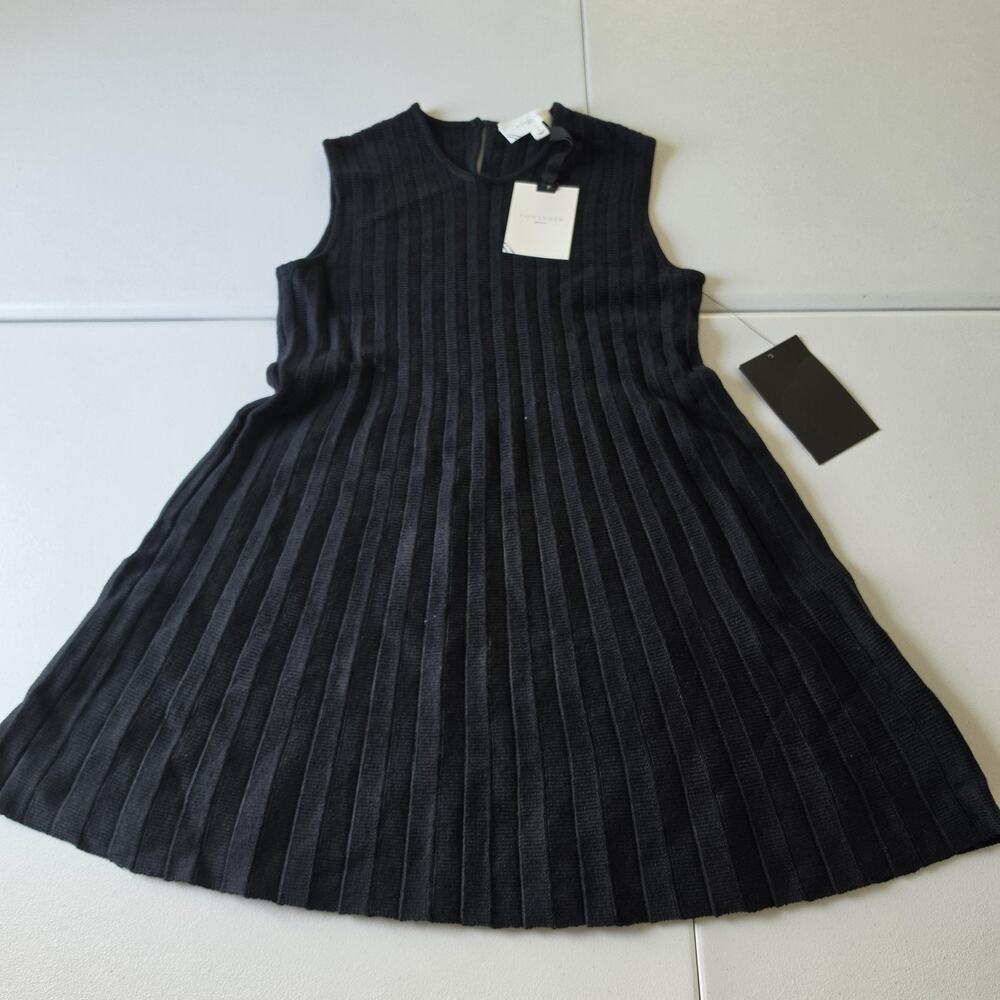 Pomander Place Dress Womens L Black Sleeveless Ribbed Knit Swing Sweater Dress